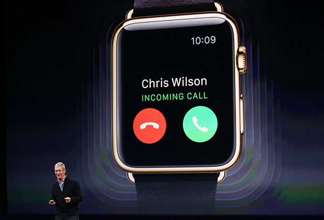 Apple CEO Tim Cook introduces the Apple Watch during an Apple event in San Francisco