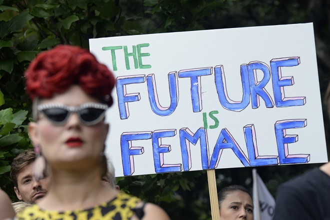 epa07302042 Protestors march through the CBD as part of the Sydney Women's March, in Sydney, Australia, 20 January 2019. Several thousand people have marched through Sydney's streets, demanding they be made safe for women following the murder of an international student. EPA/JEREMY PIPER AUSTRALIA AND NEW ZEALAND OUT