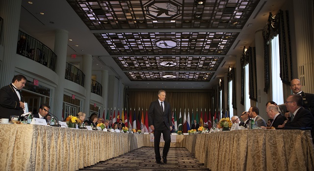 Former British Prime Minister Tony Blair arrives for a meeting of Global Counter Terrorism Forum during the United Nations General Assembly in New York