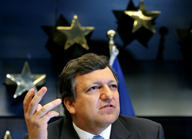 PORTUGUESE PM BARROSO HOLDS A NEWS CONFERENCE AT AN EU SUMMIT IN BRUSSELS.