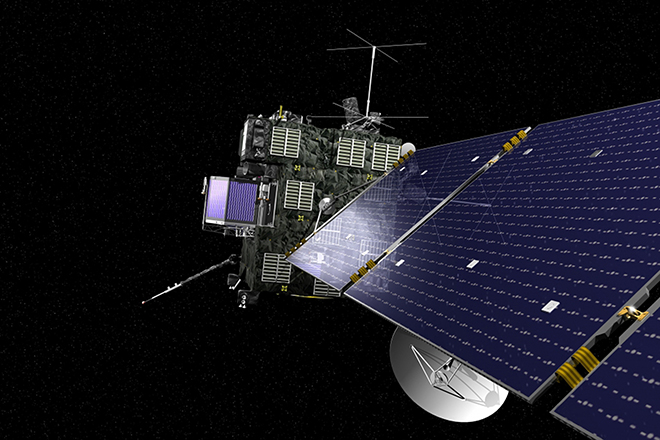 Artist rendering of Rosetta, the European Space Agency's cometary probe with NASA contributions