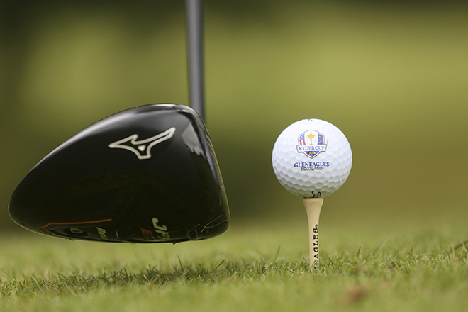 A Ryder Cup memorabilia golf ball is seen at the Gleneagles Hotel  in Perthshire