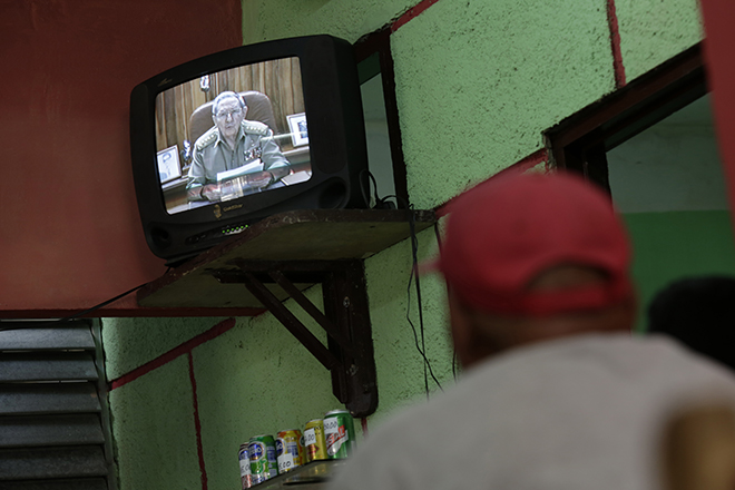 Cuba's President Castro speaks during a television broadcast in Havana