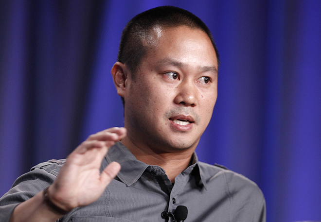 Tony Hsieh, CEO of Zappos.com, takes part in a panel discussion at the Milken Institute Global Conference in Beverly Hills