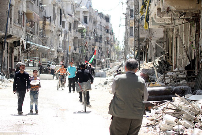 The recently recaptured town of Zamalka by the Syrian Army in Easter Ghouta