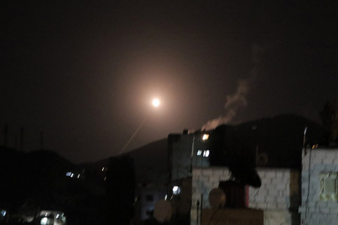 Joint US, British and French airstrikes in Syria