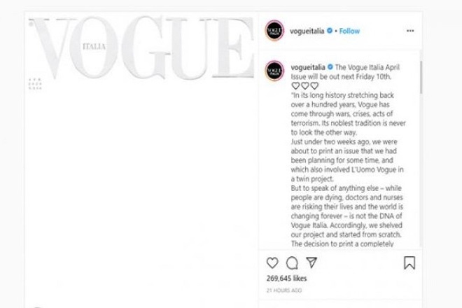 Η Vogue Italia κυκλοφορεί για πρώτη φορά στην ιστορία της με λευκό εξώφυλλο