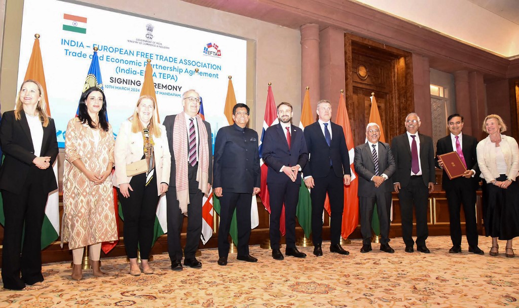 Ινδία: Συμφωνία ελεύθερου εμπορίου με 4 ευρωπαϊκές χώρες ύψους 100 δισ. δολαρίων